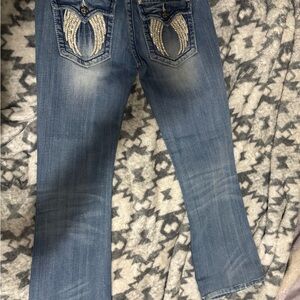 Miss Me Blue Boot Cut Jeans with Angel Wing Design